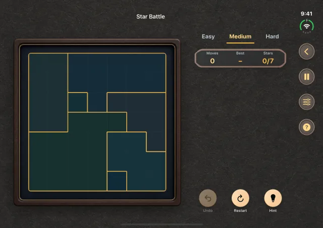 Star Battle on the open iPhone Duo display with a larger puzzle board and difficulty, progress, and actions beside it